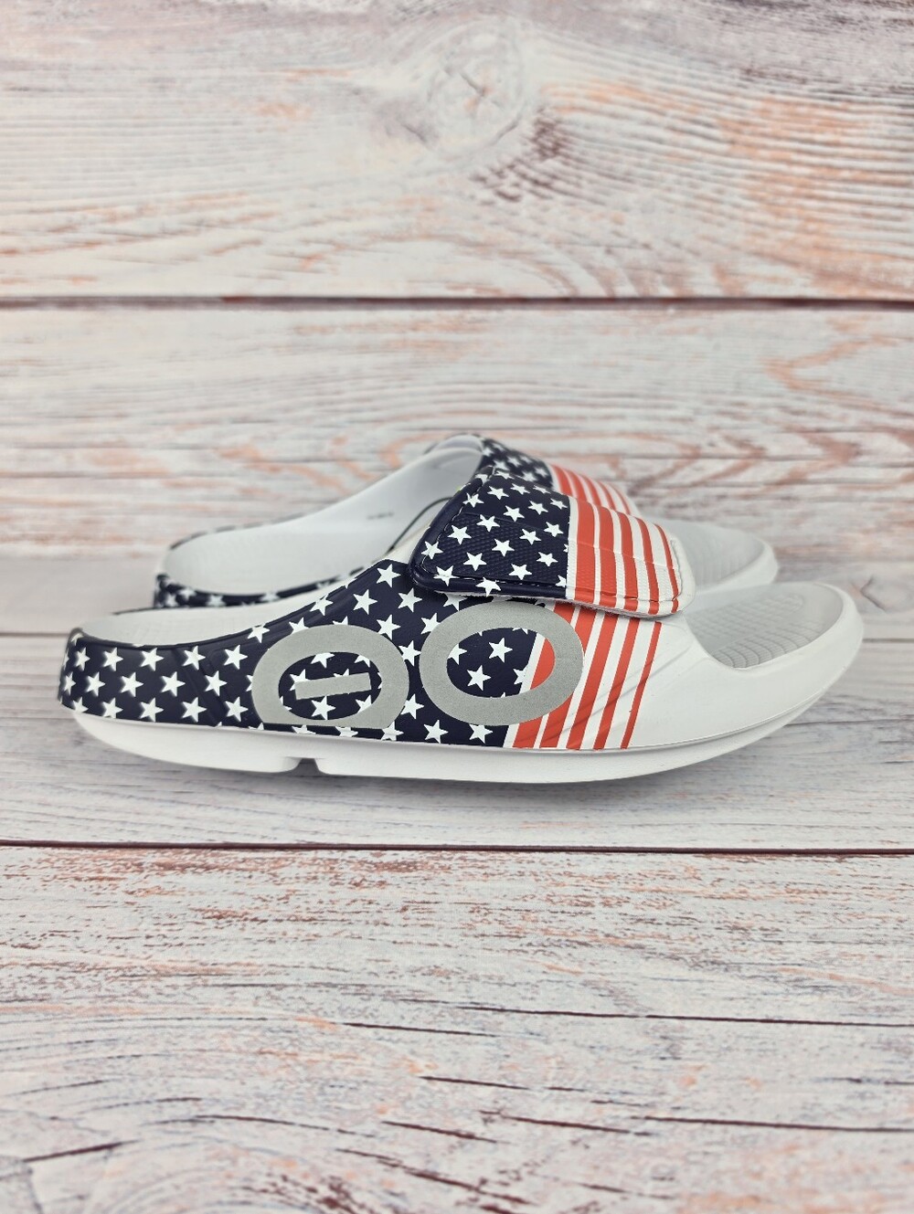 NEW OOFOS x USA Ooahh Sport Slides Size 13 Recovery Sandals Comfort Adjustable